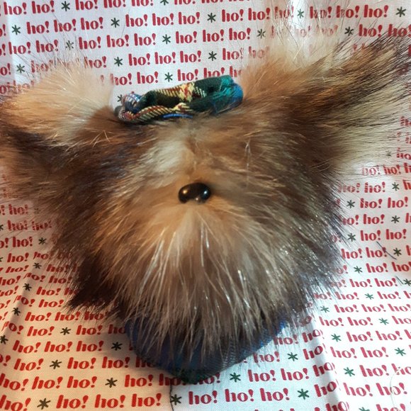 Tartan Teddy Bear Christmas Ornament - Genuine Fur - Coyote - Picture 2 of 6